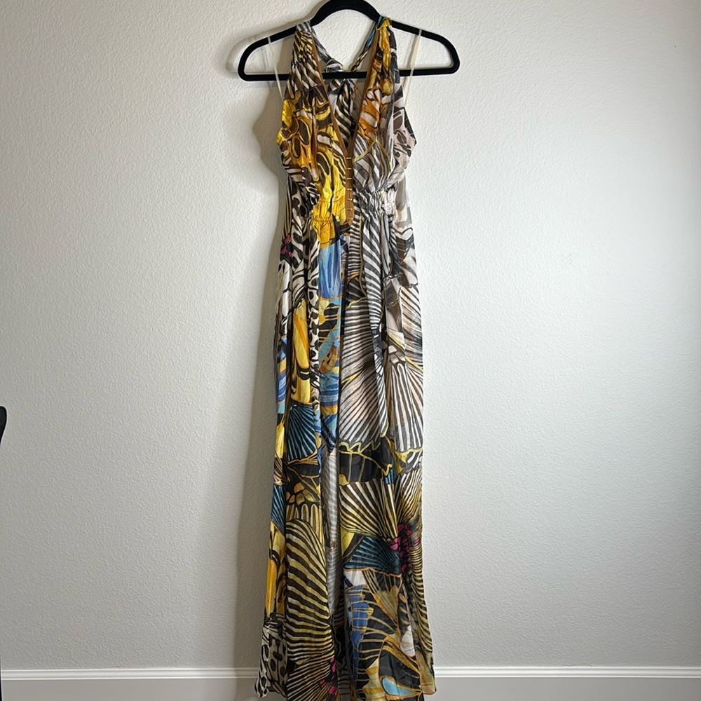 Royal Underground Silk butterfly halter maxi dress SIZE S